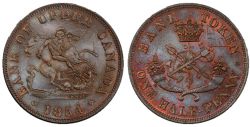 PROVINCE OF CANADA -  1854 PROVINCE OF CANADA / BANK OF UPPER CANADA HALF PENNY, SMOOTH 4 -  1854 PROVINCE OF CANADA TOKENS