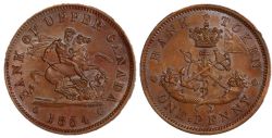 PROVINCE OF CANADA -  1854 PROVINCE OF CANADA / BANK OF UPPER CANADA PENNY, SMOOTH 4 (G) -  JETONS DE PROVINCE DU CANADA 1854