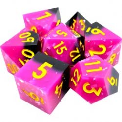 PUNK IS DEAD RPG -  7 DICE SET - BLACK & PINK & YELLOW