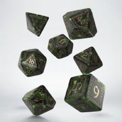 Q-WORKSHOP -  BOTTLE GREEN AND GOLD -  7 DICE RPG SET RUNIC