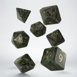 Q WORKSHOP -  BOTTLE GREEN AND GOLD DICE SET (7) -  RUNIC