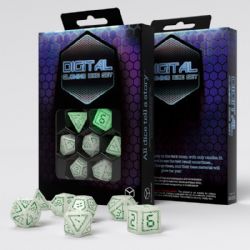 Q-WORKSHOP -  RPG DICE SET, DIGITAL GLOW IN THE DARK AND GREEN