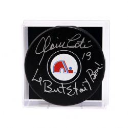 QUEBEC NORDIQUES -  ALAIN COTÉ AUTOGRAPHED HOCKEY PUCK