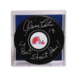 QUEBEC NORDIQUES -  ALAIN CÔTÉ AUTOGRAPHED HOCKEY PUCK - (LOGO)