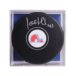 QUEBEC NORDIQUES -  JOCELYN THIBAULT AUTOGRAPHED HOCKEY PUCK - (LOGO)