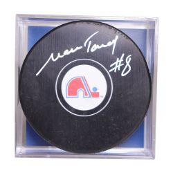 QUEBEC NORDIQUES -  MARC TARDIF AUTOGRAPHED HOCKEY PUCK - (LOGO)