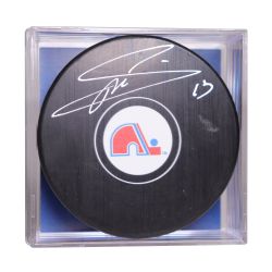 QUEBEC NORDIQUES -  MATS SUNDIN AUTOGRAPHED HOCKEY PUCK - (LOGO)