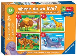 RAVENSBURGER -  WHERE DO WE LIVE - 4 PUZZLES (6/8/10/12 PIECES) - 2+ -  MY FIRST PUZZLES