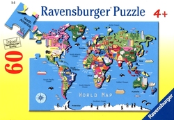 RAVENSBURGER -  WORLD MAP (60 PIECES) - 4+