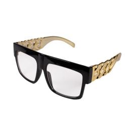 RECTANGULAR FRAMES GLASSES WITH GOLD CHAIN ARM - BLACK