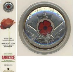 REMEMBRANCE DAY -  25-CENT POPPY COIN BOOKMARK -  2008 CANADIAN COINS