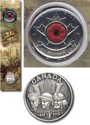 REMEMBRANCE DAY -  25-CENT POPPY COIN BOOKMARK WITH COMMEMORATIVE PIN -  2005 CANADIAN COINS