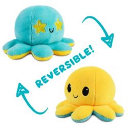 REVERSIBLE PLUSHIES -  YELLOW AND LIGHT BLUE WITH STARRY EYES -  OCTOPUS
