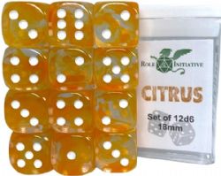 ROLE 4 INITIATIVE -  SET OF 12 SIX SIDED DICE (18MM) - DIFFUSION CITRUS