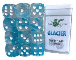 ROLE 4 INITIATIVE -  SET OF 12 SIX SIDED DICE (18MM) - DIFFUSION GLACIER