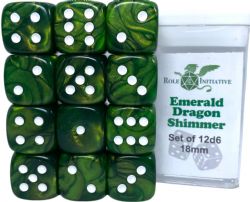 ROLE 4 INITIATIVE -  SET OF 12 SIX SIDED DICE (18MM) - EMERALD DRAGON SHIMMER