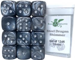 ROLE 4 INITIATIVE -  SET OF 12 SIX SIDED DICE (18MM) - STEEL DRAGON SHIMMER