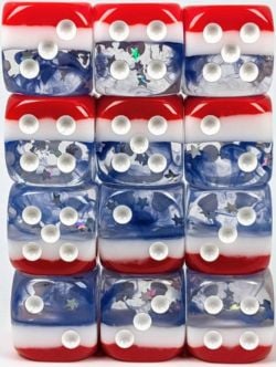 ROLE 4 INITIATIVE -  SET OF 12D6 PIPS DICE: STARS & STRIPES 18MM