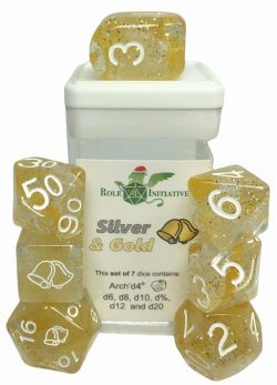 ROLE 4 INITIATIVE -  SET OF 7 DICE - SILVER & GOLD