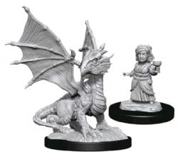 ROLEPLAYING MINIATURES -  SILVER DRAGON WYRMLING & FEMALE HALFLING -  DUNGEONS & DRAGONS D&D NOLZUR'S MARVELOUS MI