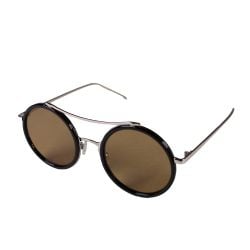 ROUND GLASS LENS WITH FRAME METAL SUNGLASSES - BLACK/SILVER