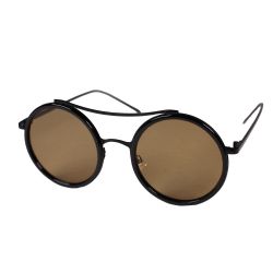 ROUND GLASS LENS WITH FRAME METAL SUNGLASSES - BLACK