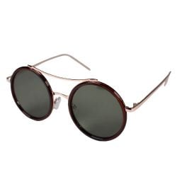 ROUND GLASS LENS WITH FRAME METAL SUNGLASSES - BROWN/GOLD