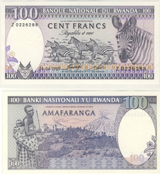 RWANDA -  100 FRANCS 1989 (UNC) 19