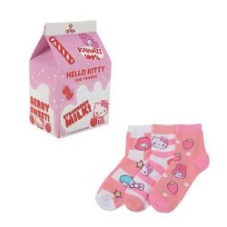 SANRIO -  HELLO KITTY 3 PACK CREW SOCKS STRAWBERRY MILK BOX SET