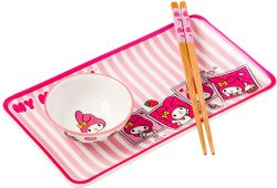 SANRIO -  HELLO KITTY AND FRIENDS MY MELODY 3 PIECE BOXED CERAMIC SUSHI SET