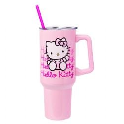 SANRIO -  HELLO KITTY PINK STAINLESS STEEL TUMBLER WITH STRAW (40 OZ)