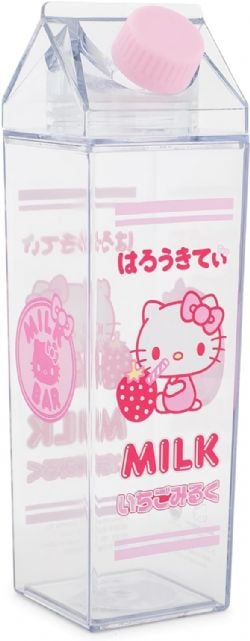 SANRIO -  HELLO KITTY STRAWBERRY PLASTIC MILK CARTON BOTTLE (16OZ)