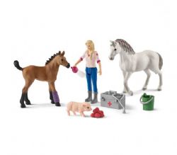 SCHLEICH FIGURE -  VET VISITING MARE AND FOAL -  FARM WORLD 42486
