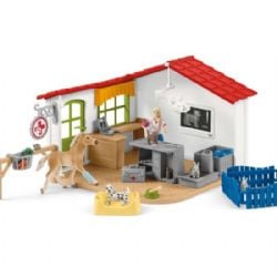 SCHLEICH FIGURE -  VETERINARY PRACTICE WITH PETS (13.8 X 12.6 X 6.7 INCH) -  HORSE CLUB 42502
