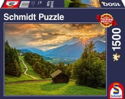 SCHMIDT PUZZLE -  SUNSET OVER THE MOUNTAIN VILLAGE OF WAMBERG (1500 PIECES)