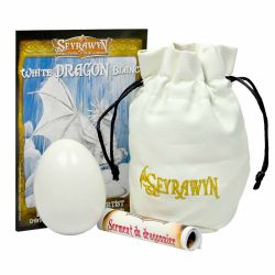 SEYRAWYN -  WHITE DRAGON EGG (WITH LEATHER POUCH AND SCROLL)