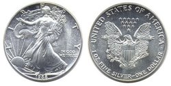 SILVER EAGLES -  ONE OUNCE FINE SILVER COIN -  1988 UNITED STATES COINS