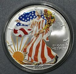 SILVER EAGLES -  ONE OUNCE FINE SILVER COIN - 2-SIDED COLORED VERSION -  2000 UNITED STATES COINS