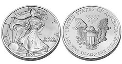 SILVER EAGLES -  ONE OUNCE FINE SILVER COIN -  2007 UNITED STATES COINS