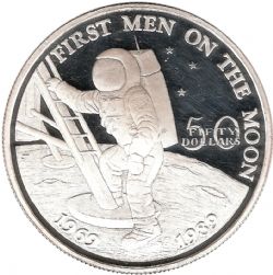SILVER PROOF COMMEMORATIVE -  THE FIRST MEN ON THE MOON -  1989 MARSHALL ISLANDS COINS
