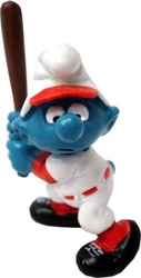 SMURFS -  BASEBALL BATTER SMURF - DARK BROWN BAT - SLIGHT WEAR -  1981 SMURFS 20129