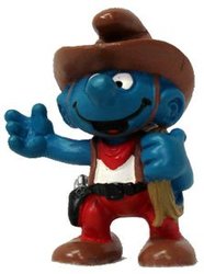 SMURFS -  COWBOY SMURF - GREEN/BROWN LASSO VARIETY -  1981 SMURFS 20122