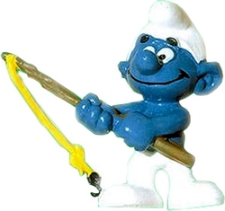 SMURFS -  FISHERMAN SMURF - LIGHT BROWN VARIETY - SLIGHT WEAR -  1979 SMURFS 20101