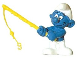 SMURFS -  FISHERMAN SMURF - YELLOW FISHING ROD VARIETY -  1979 SMURFS 20101