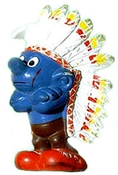 SMURFS -  INDIAN CHIEF SMURF - COLORED FEATHERS - SLIGHT WEAR 20144