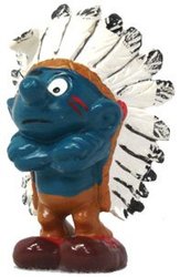 SMURFS -  INDIAN CHIEF SMURF - WHITE AND BLACK FEATHERS VARIETY 20144