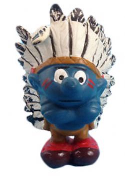 SMURFS -  INDIAN CHIEF SMURF - WHITE AND BLACK FEATHERS VARIETY - SLIGHT WEAT 20144