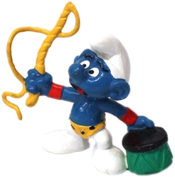 SMURFS -  LIONTAMER SMURF - YELLOW WHIP VARIETY - SLIGHT WEAR -  1980 SMURFS 20115
