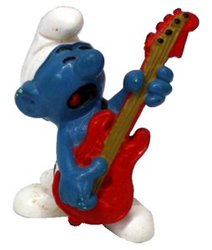 SMURFS -  ROCK'N ROLL SMURF - RED AND BROWN GUITAR VARIETY -  SCHTROUMPFS 1977 20023