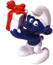 SMURFS -  SMURF WITH PRESENT - SLIGHT WEAR -  1975 SMURFS 20086